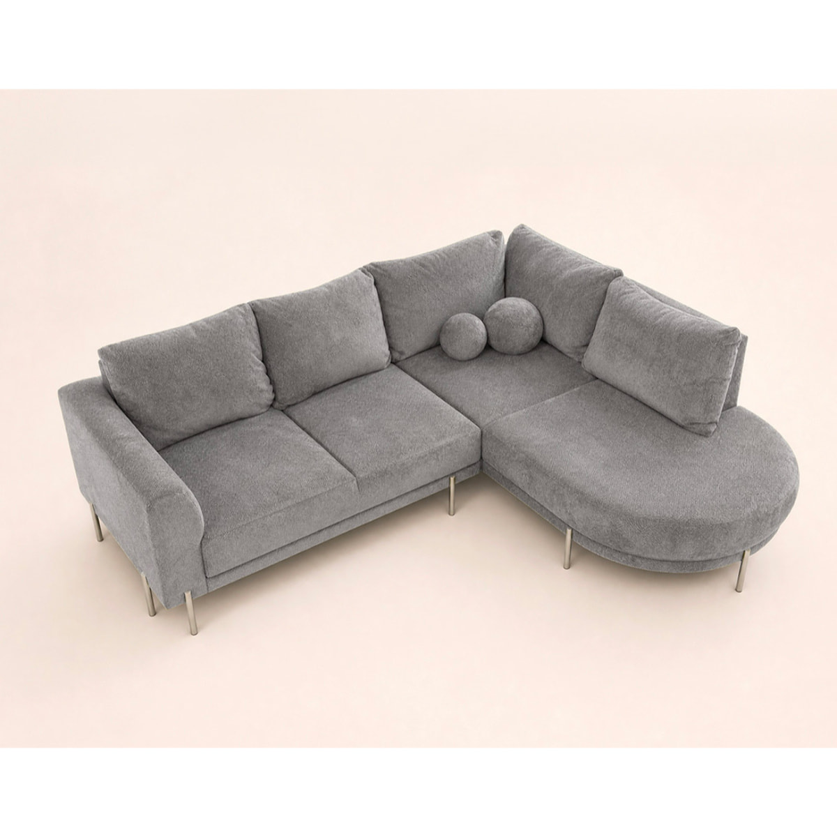 Gabin - Canapé d'angle droit 5 places en velours texturé - Gris clair