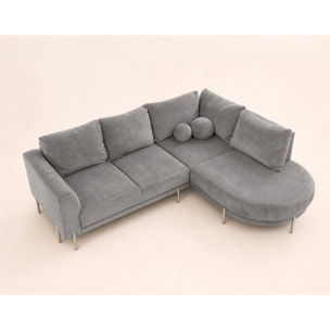 Gabin - Canapé d'angle droit 5 places en velours texturé - Gris clair