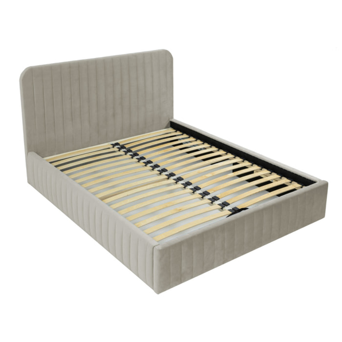 Stuart - lit coffre - 160x200 cm - sommier inclus - en velours - Beige