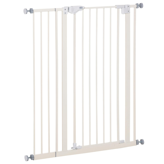 Barrière de sécurité longueur réglable dim. 74-84 cm ou 92-102 cm sans perçage métal plastique blanc