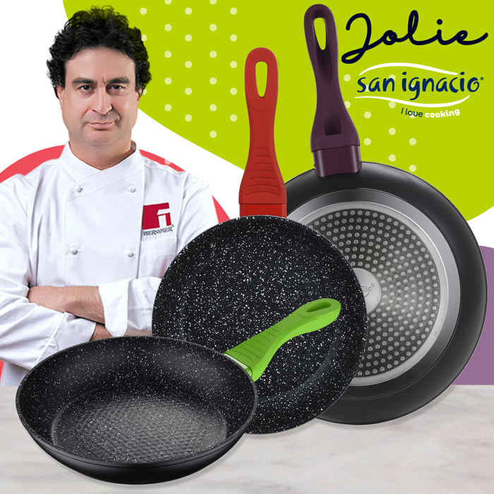 Juego de 3 sartenes (18,22,26 cm) con 3 utensilios de cocina colección Jolie San Ignacio