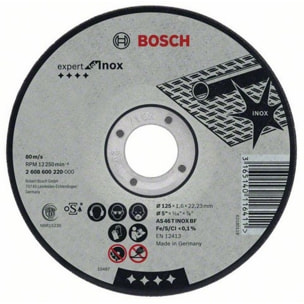 Disque EXPERT à tronçonner BOSCH à moyeu plat Spécial inox 125X1.6 MM - 2608600220