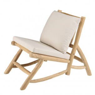 WILL - Fauteuil lounge en branches de teck naturel coussin blanc WILL