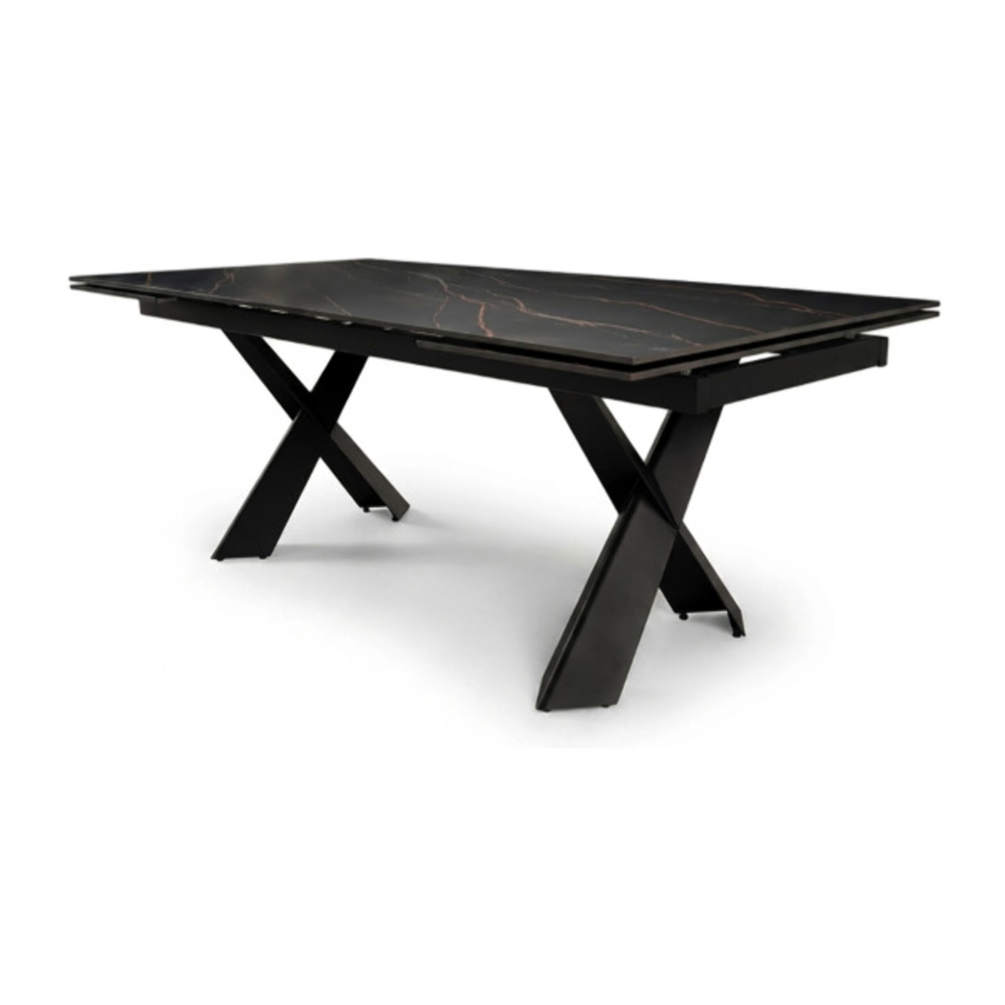 Table à manger extensible 200/300cm céramique noir effet marbré - NYLA