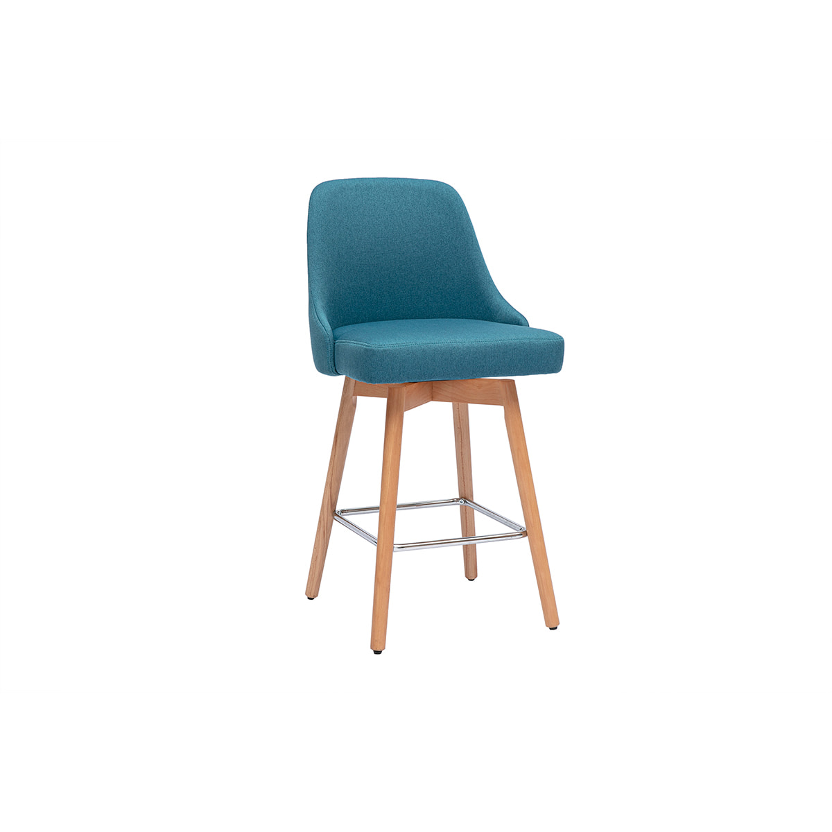 Tabourets de bar scandinaves pivotants 360° en tissu bleu canard et bois hêtre massif H65 cm (lot de 2) HASTA