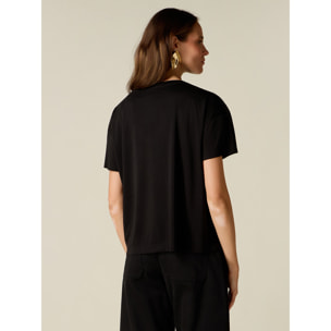 Oltre - T-shirt misto modal con scollo a V - Nero