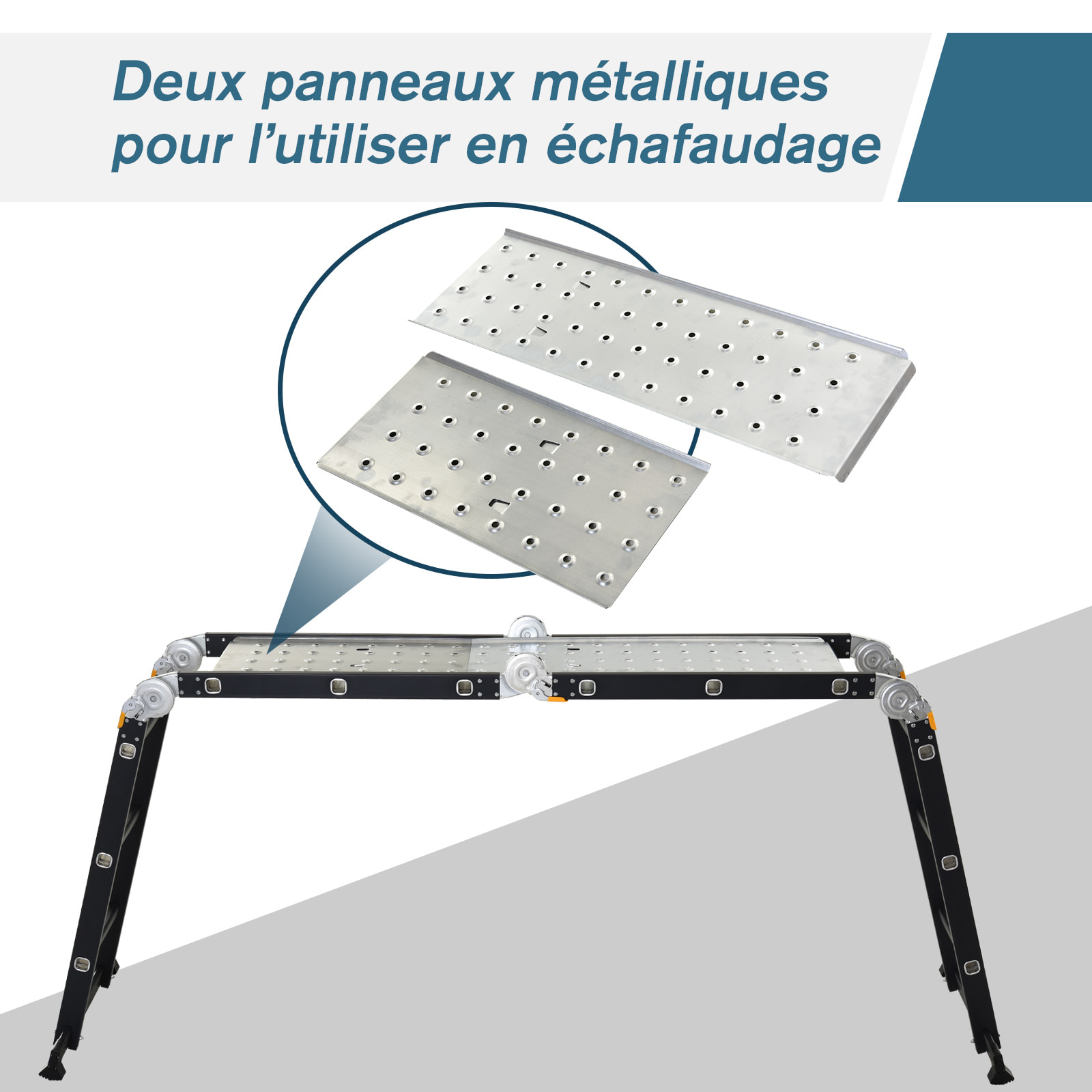 HOMCOM Echelle aluminium pliable multifonction 5 positions 3,7 m 12 échelons certification NF EN131 charge max. 150 Kg noir