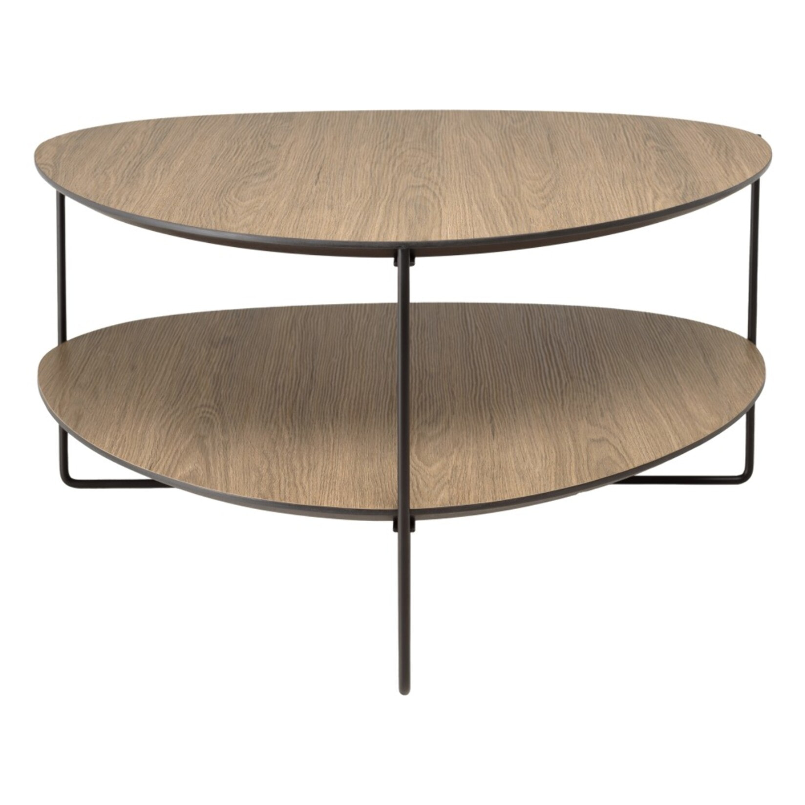 JULIA- Table basse 2 plateaux forme ovoïde couleur mocha pieds métal