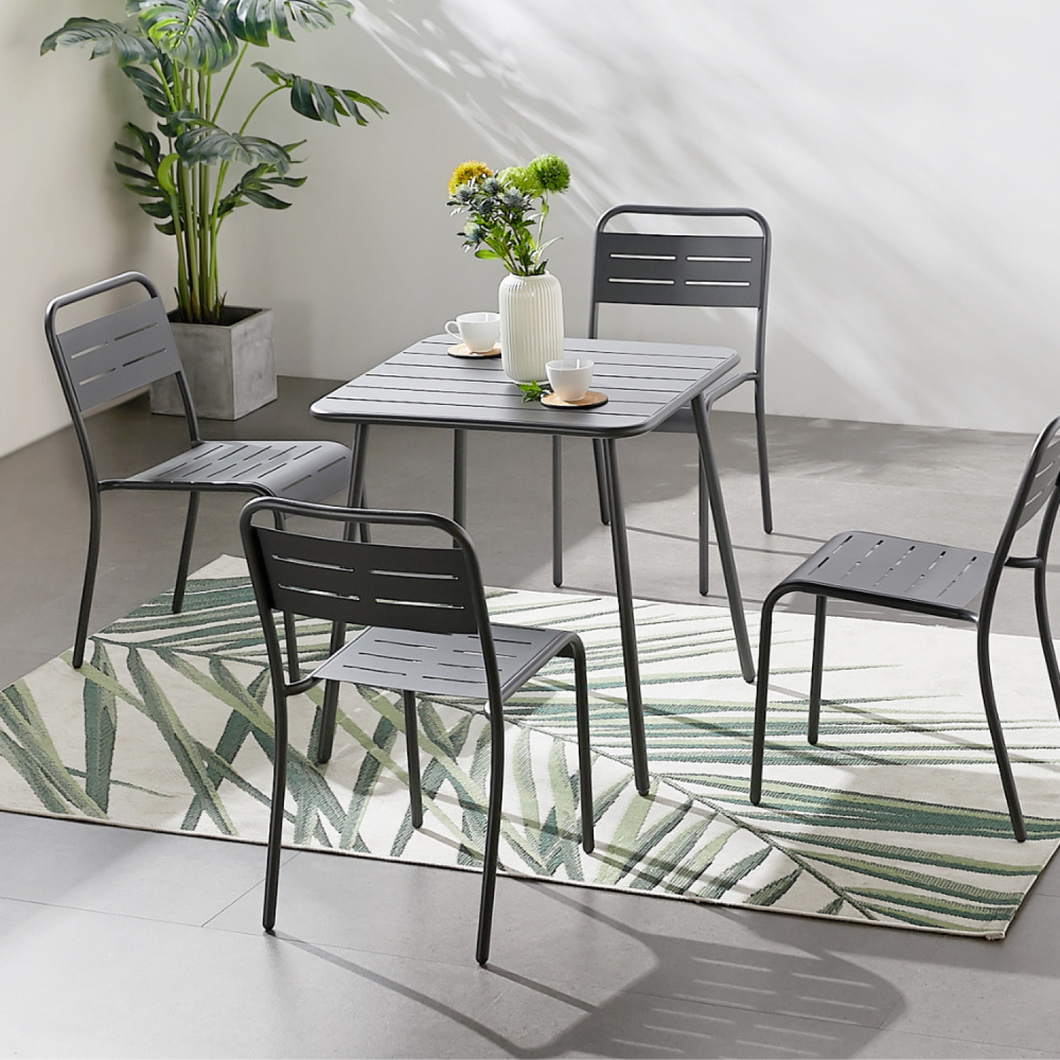 EVORA Table carrée 4 places 70x70cm gris foncé