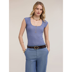 Motivi - Jersey slim de lurex acanalado - Azul