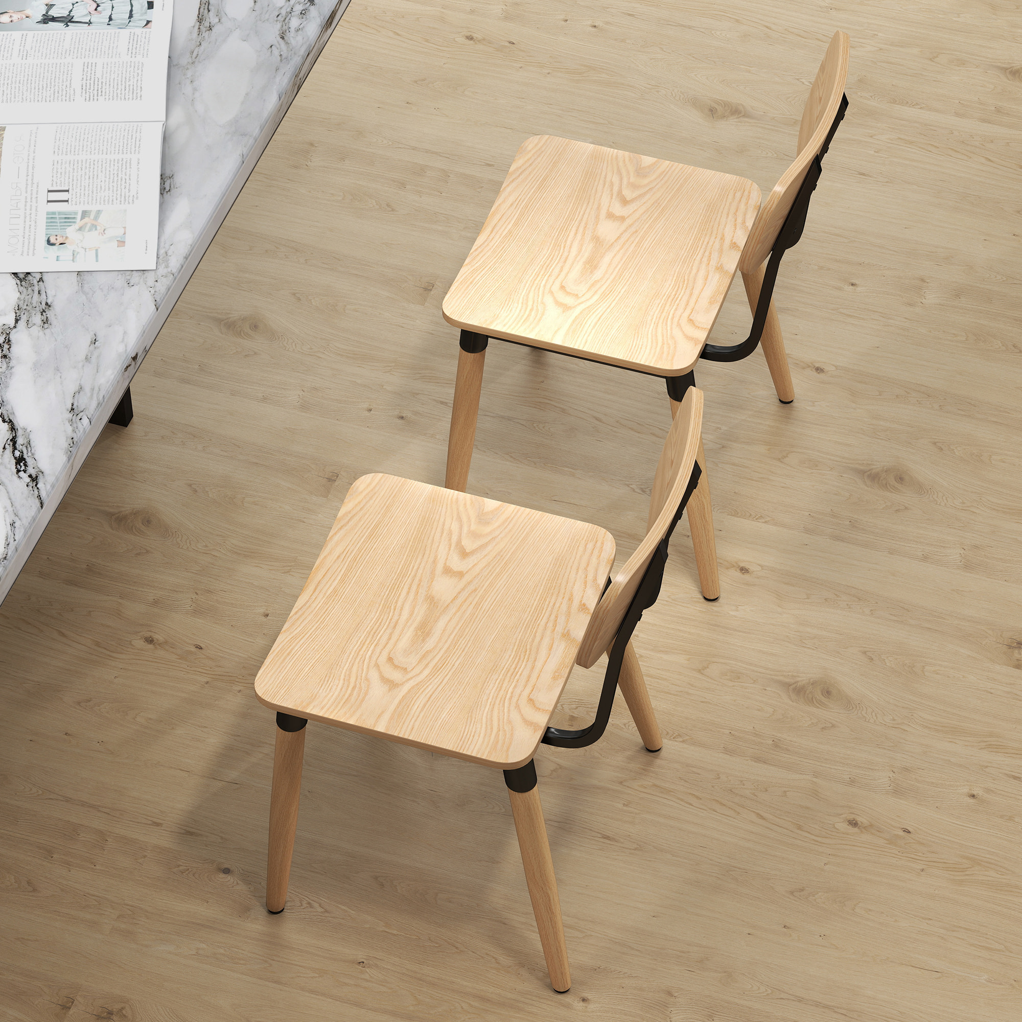 Lot de 2 chaises de salon style nordique néo-rétro piètement acier effilé effet bois