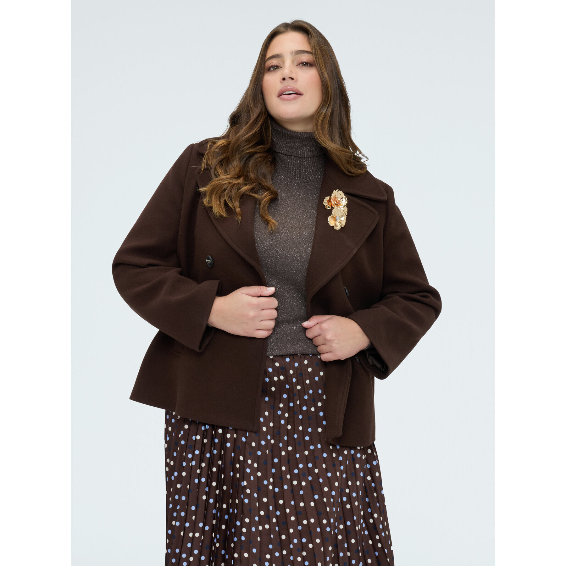 Fiorella Rubino - Giacca doppiopetto con maxi spilla - Marrone