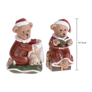 Orsi Natale con Libro E Cane - Pezzi 2 - 6,6xH13x7cm - Bianchi Dino SpA