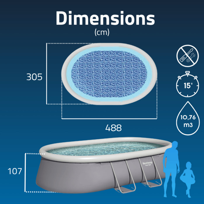 Bestway Piscine gonflable ovale Bestway Fast Set 488 x 305 x 107 cm grise