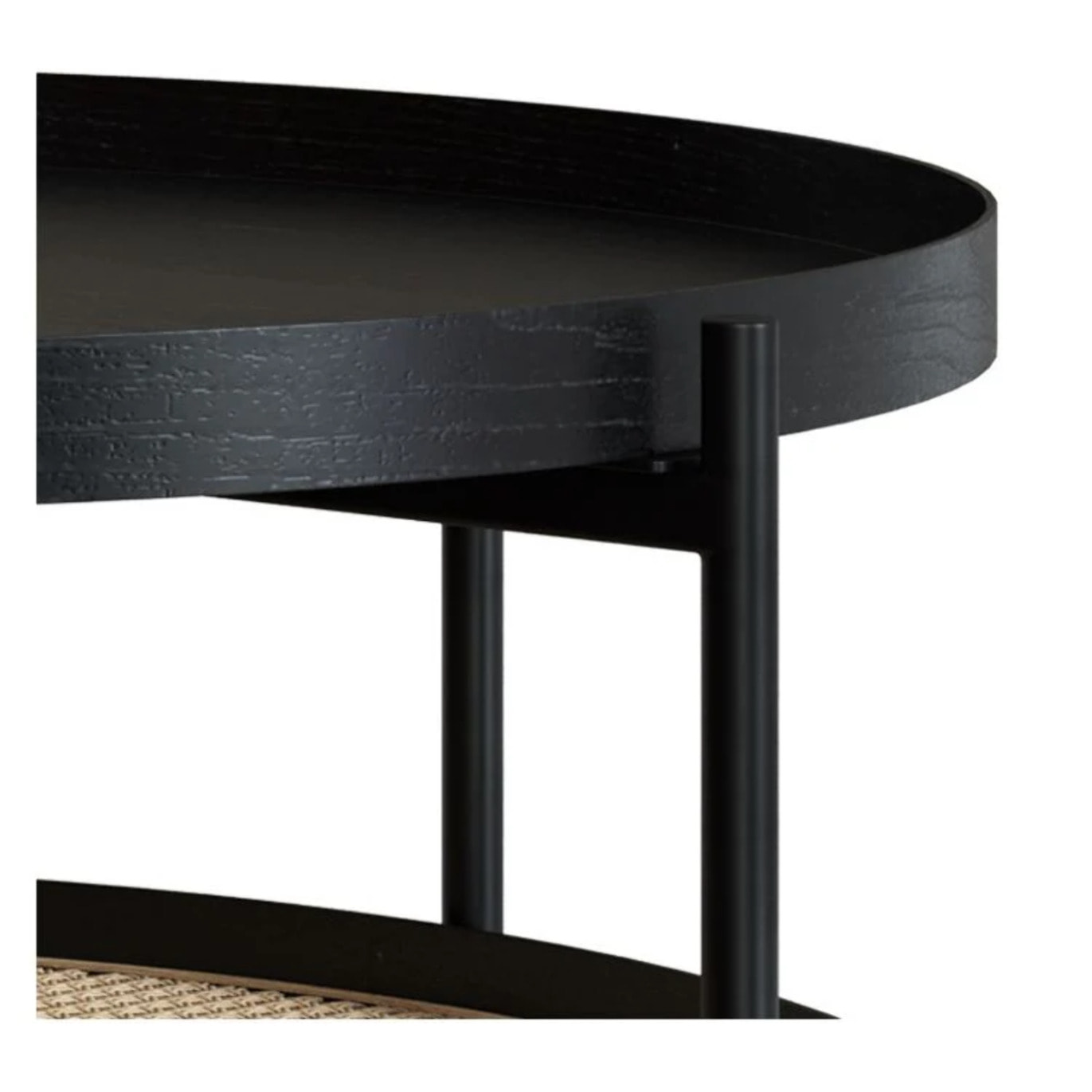 Table basse en cannage et bois de mindi noir D84 cm - Lukut