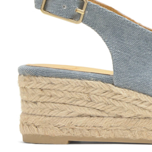 Alpargata de cuña 3 cm open toe en lona de algodón con punta cuadrada