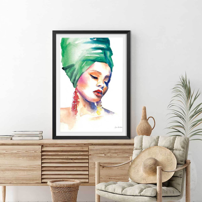 Affiche mode Portrait turban vert Affiche seule