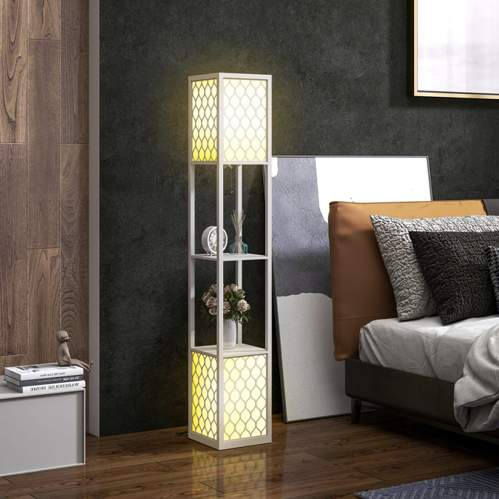 Lampadaire étagère lampe étagère dim. 26L x 26l x 156H cm 2 étagères MDF motif nid d'abeille gris clair