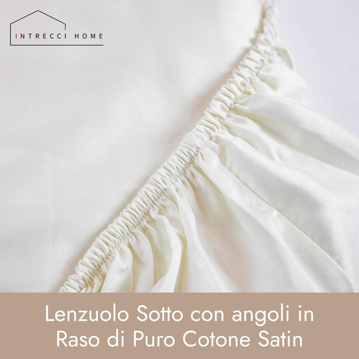 Intrecci Home Lenzuolo con Angoli, Lenzuolo Sotto in Raso di Puro Cotone Satin,Made in Italy, Morbidezza Suprema, Elegante e Confortevole, Tinta Unita