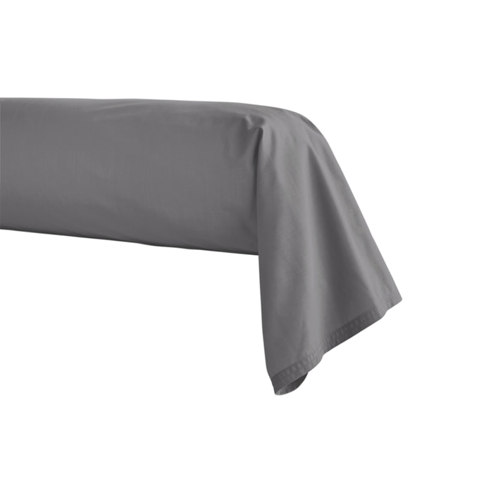 Taie de traversin unie en percale de coton, PREMIÈRE, Gris Basalte