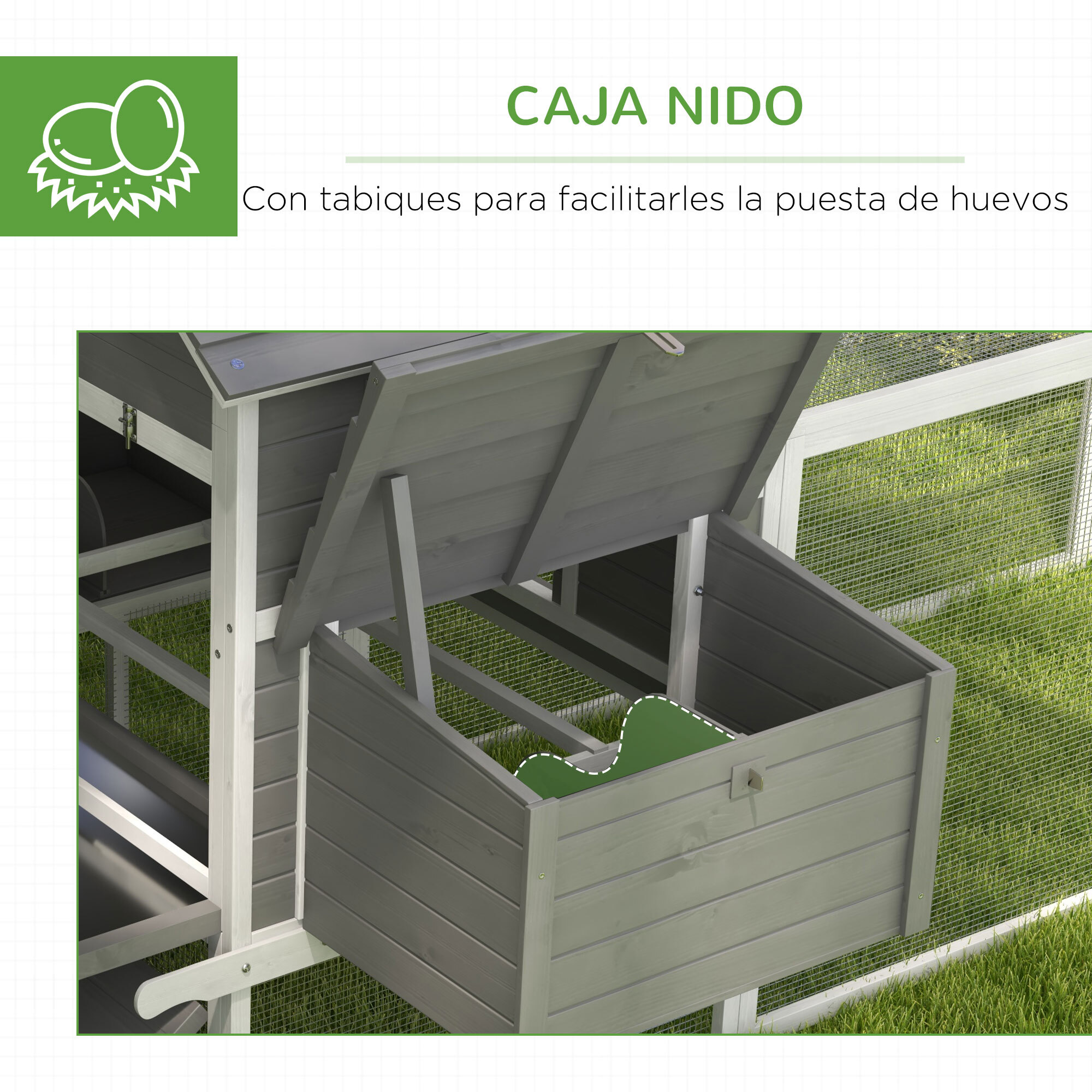 Gallinero Grande de Madera 310,5x149,5x149 cm Jaula para 4-6 Gallinas Gallinero con 2 Ventanas Puertas Nido Bandeja Extraíble y Rampa para Exterior Gris