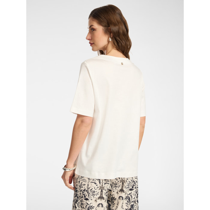 Elena Mirò - Camiseta de algodón con cuello en V - Blanco