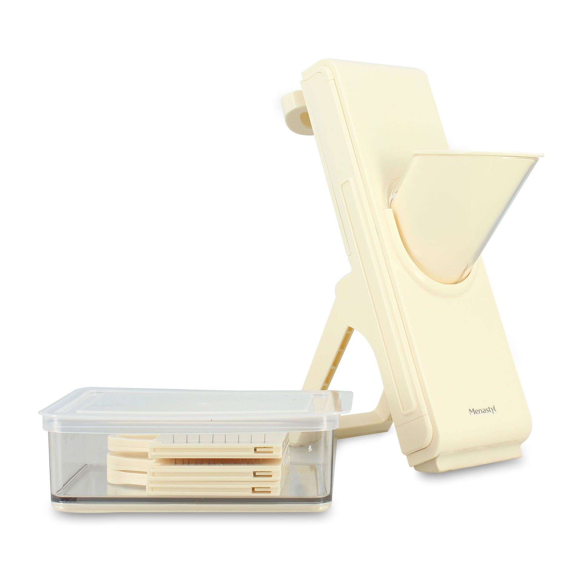 Mandoline verticale en polypropylène gris et acier inoxydable