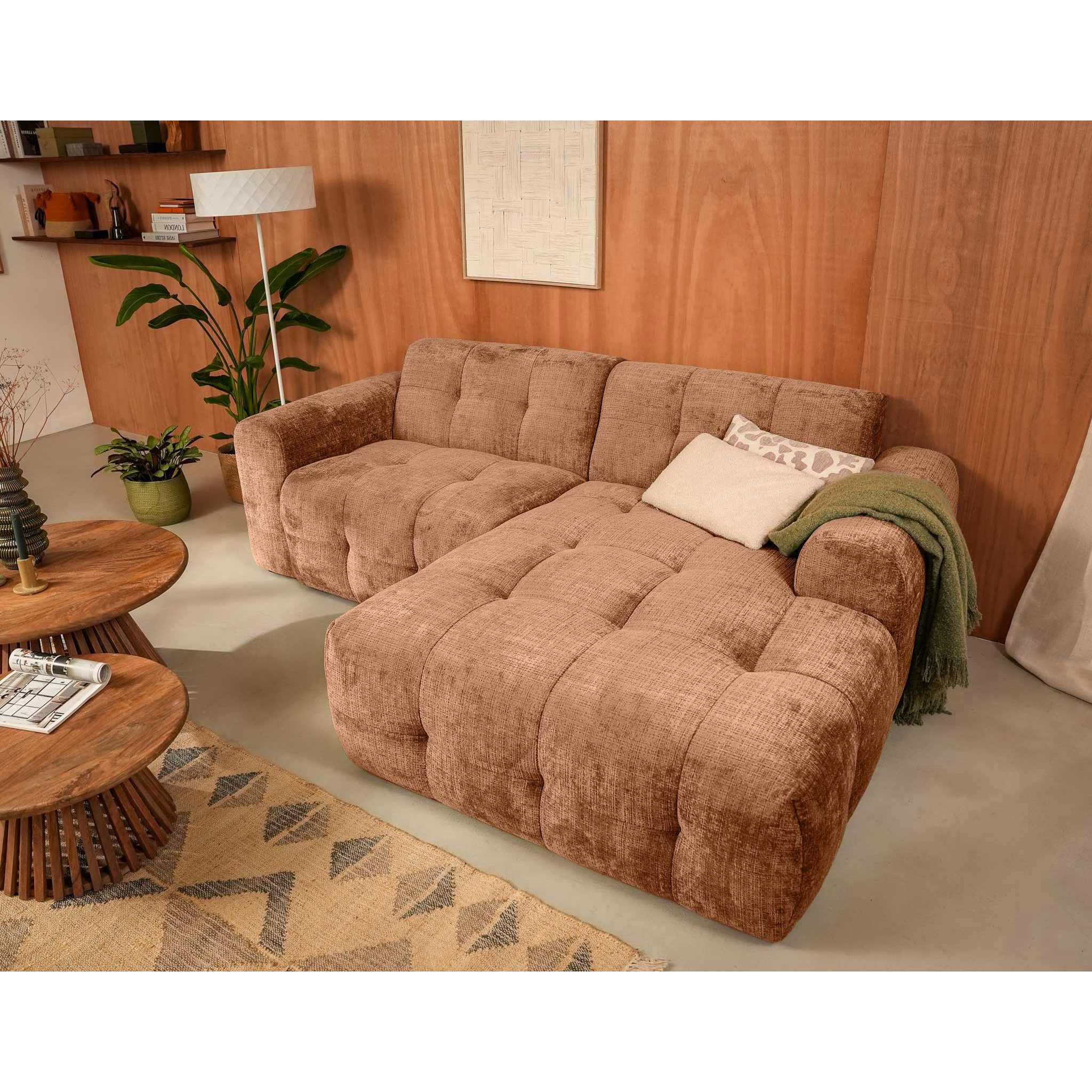 Diane - Canapé d'angle droit 4 places en velours texturé - Terracotta