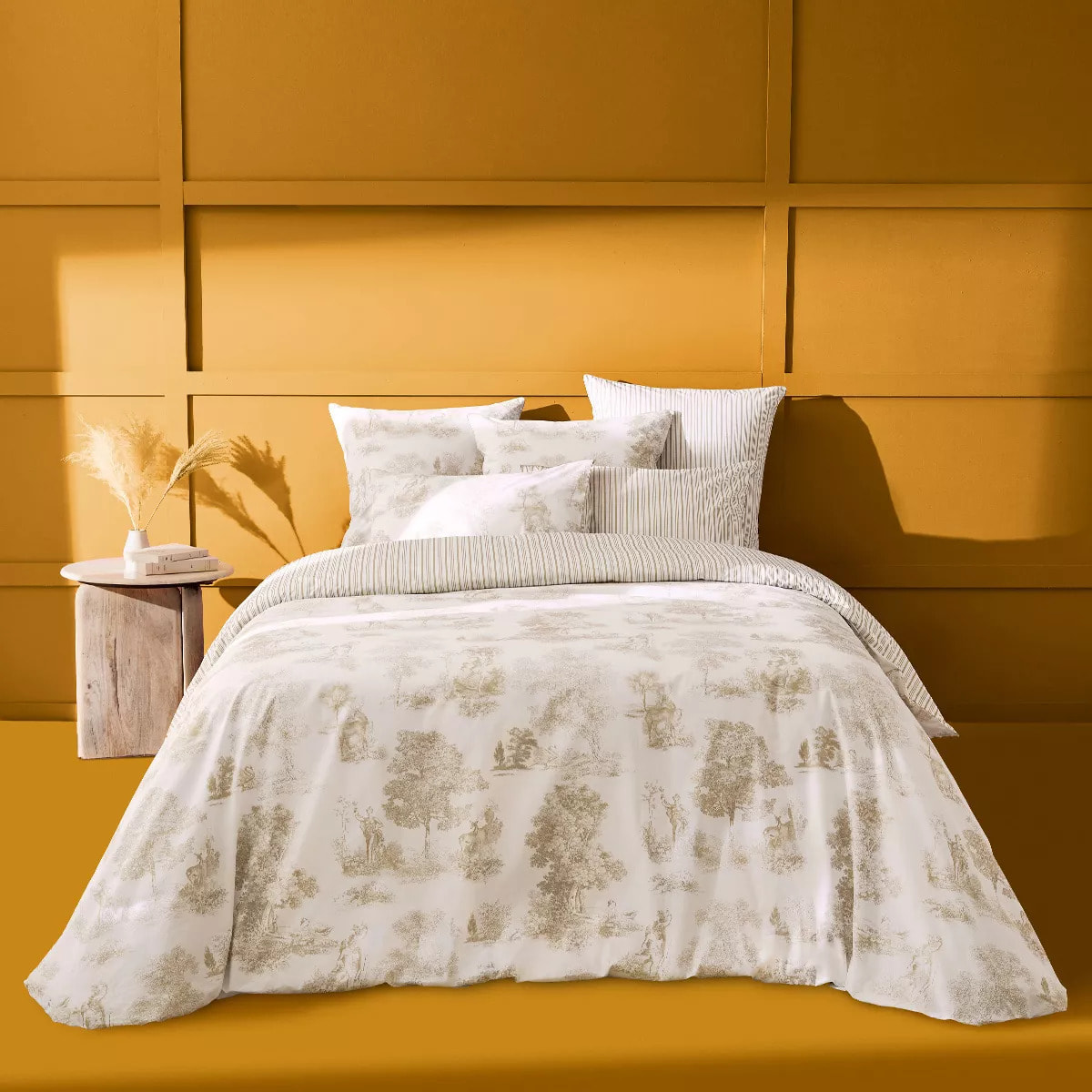 Taie d'oreiller percale de coton imprimé beige Poesie naturel