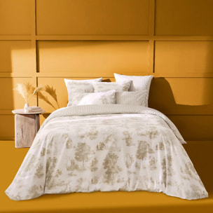 Taie d'oreiller percale de coton imprimé beige Poesie naturel