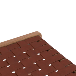 Tabouret pour îlot central 68 cm en teck et cuir tressé marron - Kuna