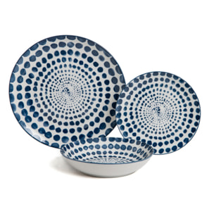 Servizio piatti 18 pezzi decoro concentrico in porcellana - Blu
