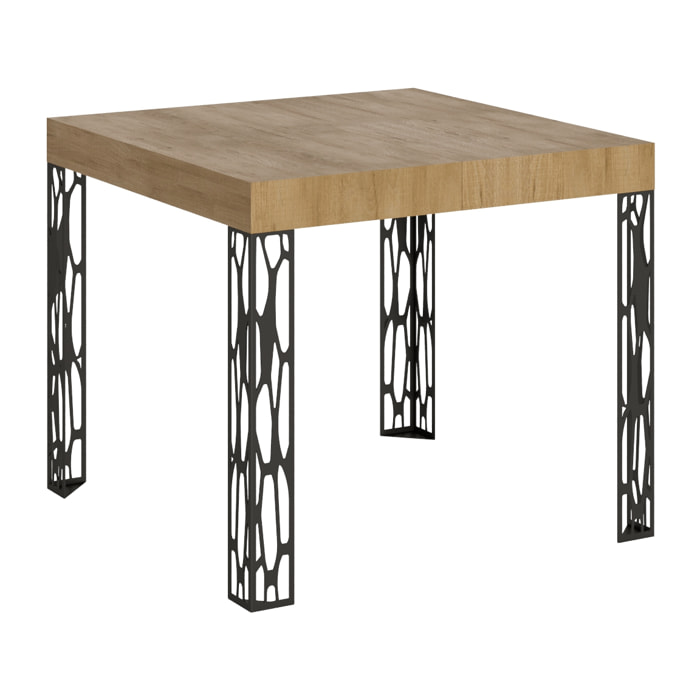 Table Ghibli Extensible Dessus Chêne Nature 90x90 Allongée 246 cadre Anthracite