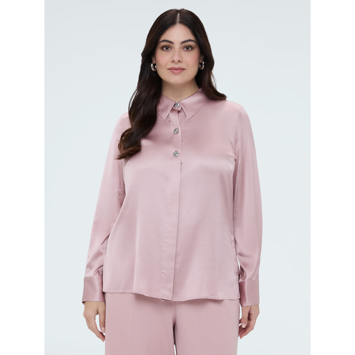 Fiorella Rubino - Camicia in raso con bottoni gioiello - Rosa