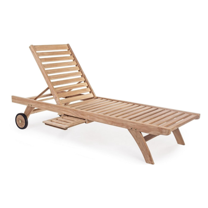 Lettino prendisole GALILEA in legno teak, reclinabile e con ruote