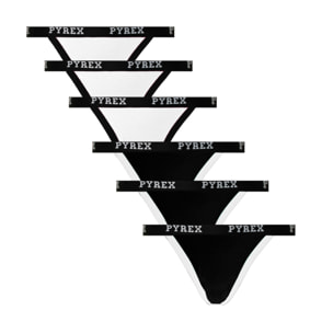 Tanga Donna Pyrex Cotone Bielastico Pacco da 6pz, Art.253800 Assortito (Bianco + Nero) S