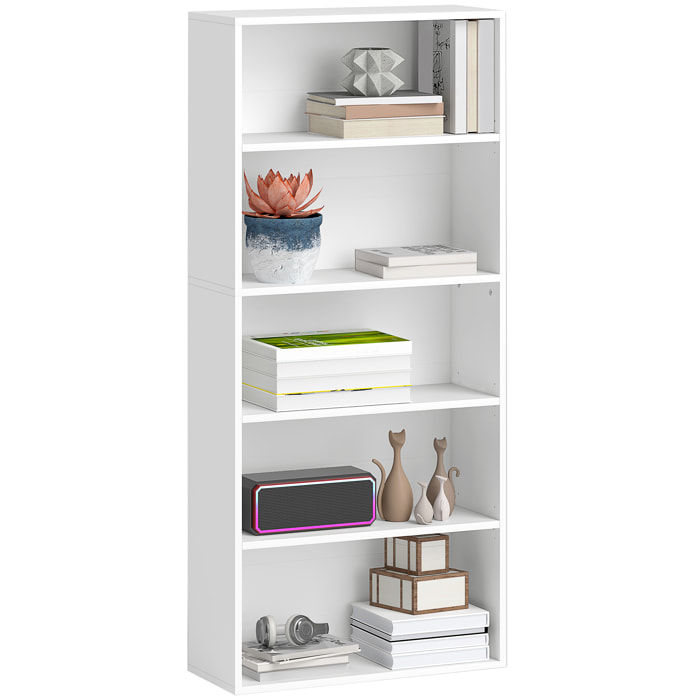 Librería de 5 Niveles Estantería de Libros con 3 Estantes Ajustables para Sala de Estar Oficina Dormitorio 60x24x133,5 cm Blanco