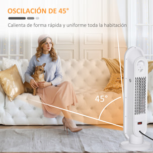 Calefactor Cerámico de Torre 1200W/2000W con Mando a Distancia Termostato Temporizador de 24H y Sistema Antivuelco para Sala de 20 m² 21x21x63,5 cm Blanco y Negro