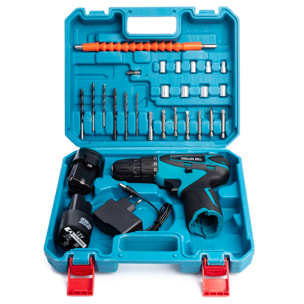 Trapano elettrico senza fili a doppia velocità, valigetta di trasporto e 24 accessori.