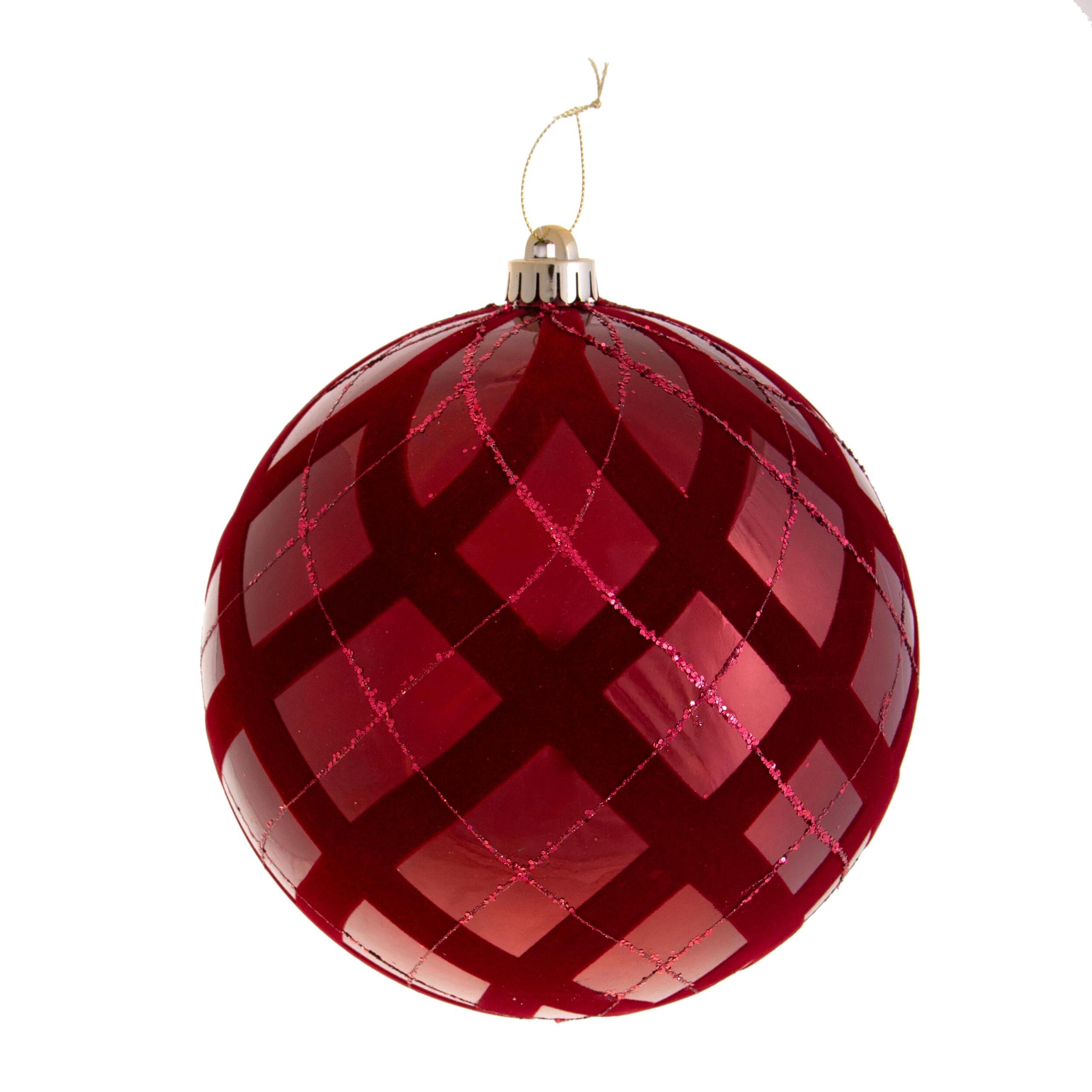 Sfera con decori glitter e velluto - Pezzi 2 - ROSSO - Bianchi Dino SpA