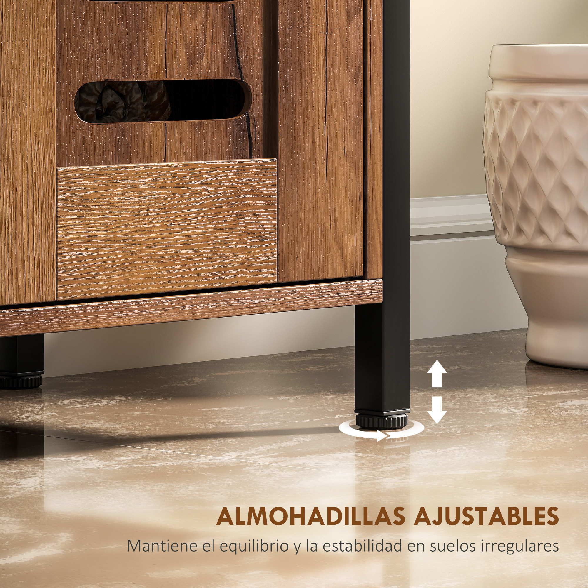 Mueble Bajo Lavabo, Mueble de Baño Industrial, 2 Puertas de Lamas con Cierre Magnético, Estante Ajustable, para Lavabos sin Pedestal, 60x30x60 cm, Marrón Rústico