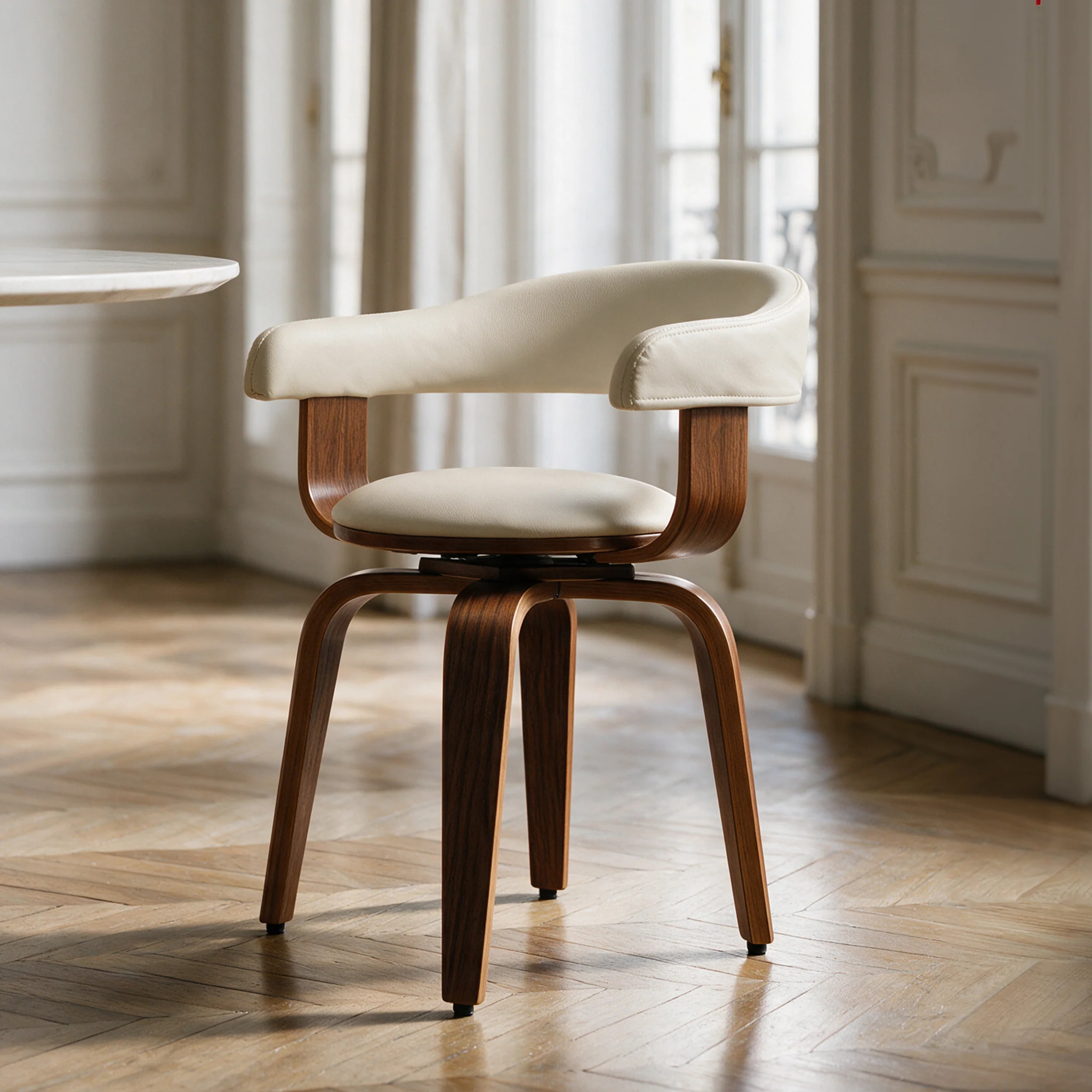 Chaise avec accoudoirs en cuir synthétique blanc - Harold