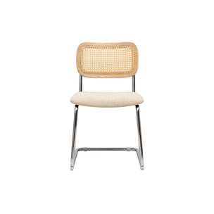 Chaises design en tissu effet velours texturé beige, métal chromé et cannage rotin (lot de 2) ELECTRA