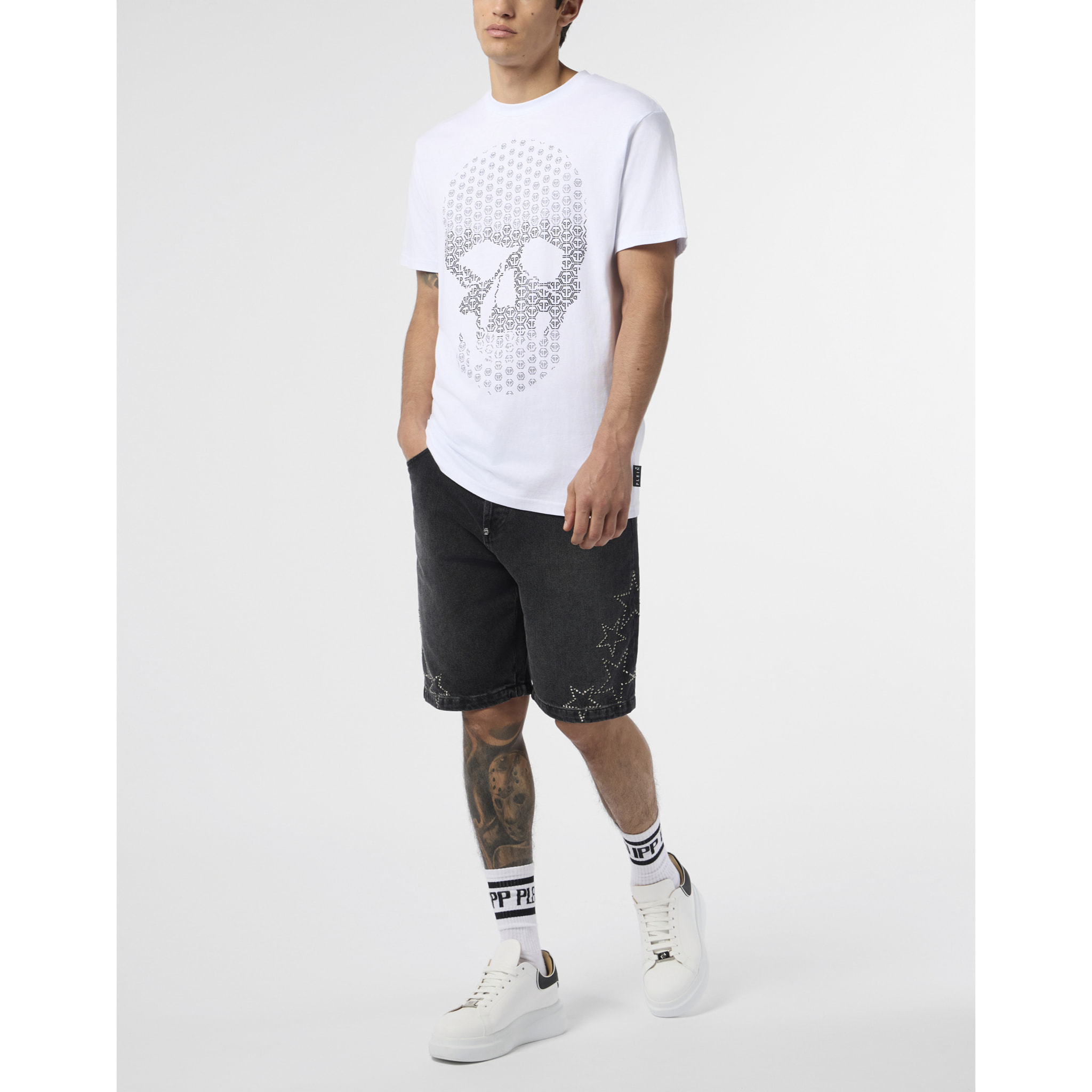 PHILIPP PLEIN Round Neck T-Shirt Skull Strass Skull Strass