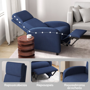 HOMCOM Sillón Relax Reclinable Manual Sillón Relax Tapizado en Lino Sintético con Reposapiés Respaldo Alto Carga 120 kg Butaca Reclinable para Dormitorio Oficina Azul Oscuro