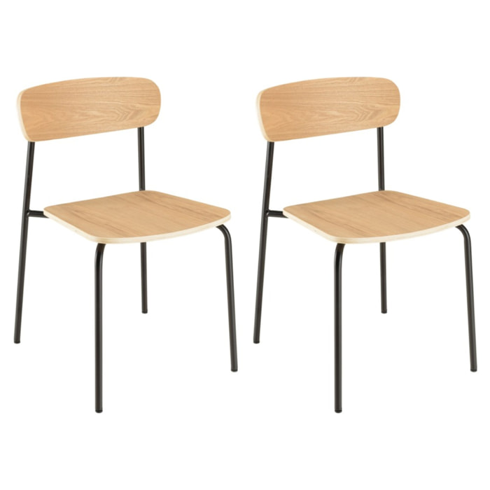 TOM - Lot de 2 chaises « écolier » en bois de frêne pieds acier noir