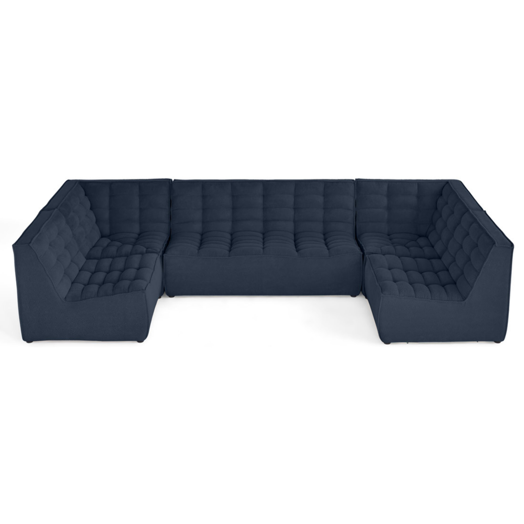 Ellie - canapé modulable panoramique 7 places en velours texturé - Bleu marine