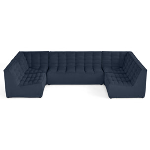 Ellie - canapé modulable panoramique 7 places en velours texturé - Bleu marine