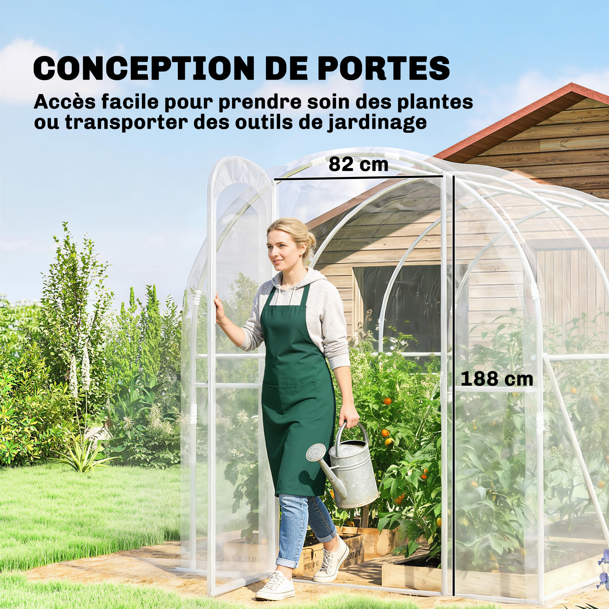 Serre tunnel de jardin 6 m² - 3 x 2 x 2 m - porte - acier galvanisé PE 150 g/m² transparent