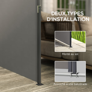 Store latéral brise-vue paravent rétractable de jardin dim. 3 x 1,4 m alu. polyester gris foncé